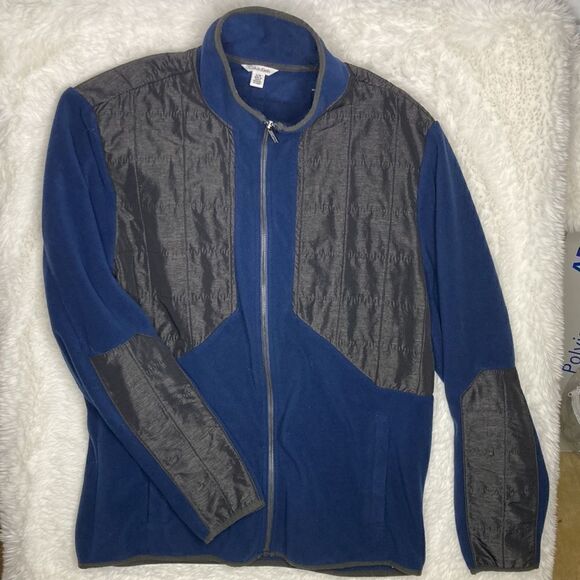 CALVIN KLEIN CK LOGO FULL ZIP  BLACK NAVY FLEECE JACKET Large - Picture 1 of 10